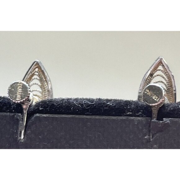 Vintage Marcasite Long Dangle 3 Rhinestone Sterling Silver Screw Back Ea… - Picture 3 of 5